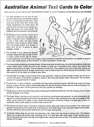 Australian Animal Text Cards to Color: Verses on the Bible by Vivian D. Gunderson