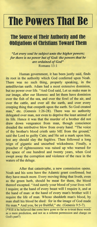 The Powers That Be: The Source of Their Authority and the Obligations of Christians Toward Them by William Kelly
