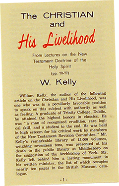 The Christian and His Livelihood by William Kelly