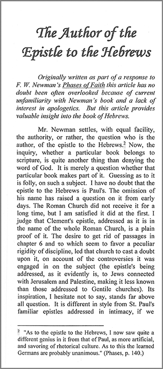 The Author of the Epistle to the Hebrews by John Nelson Darby