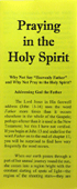 Praying in the Holy Spirit: Why Not Say "Heavenly Father" and Why Not Pray to the Holy Spirit? by Christopher Wolston