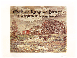 Large Art Print Calligraphy Text: (Above the Locks) God is our Refuge and Strength . . . . Psalm 46:1 by J. Maxted