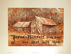 Large Art Print Calligraphy Text: (Two Sheds) Jesus Himself drew near, and went with them. Luke 24:15 by J. Maxted