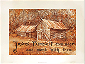 Large Art Print Calligraphy Text: (Two Sheds) Jesus Himself drew near, and went with them. Luke 24:15 by J. Maxted