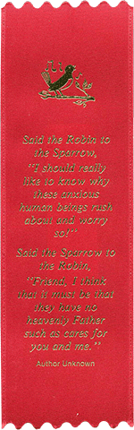 Said the Robin to the Sparrow.... Full Poem: Wide Embossed Ribbon Bookmark by BCE, Elizabeth Cheney