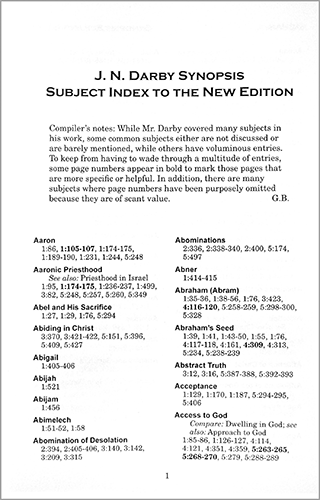 Synopsis of the Books of the Bible: Subject Index to the New Edition