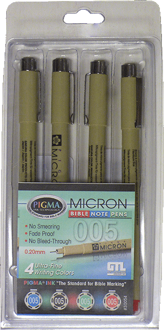 Pigma Micron Bible Marking Pen Pack: Ultra-Fine .005" Tips, Black, Blue, Red, and Green Inks by Sakura