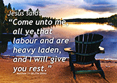 7" x 5" Small Frameable Text Card: (Lakeside Sunset) Come unto me . . . . Matthew 11:28 (complete) by IBH