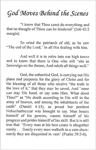 God Moves Behind the Scenes by Inglis Fleming