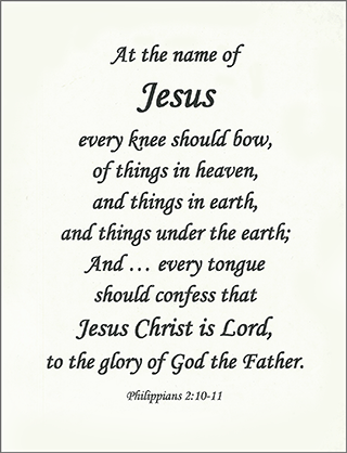 Small Frameable 8.5" x 11" At the Name of Jesus Calligraphy Text: Philippians 2:10-11 by ShareWord Wall Witness