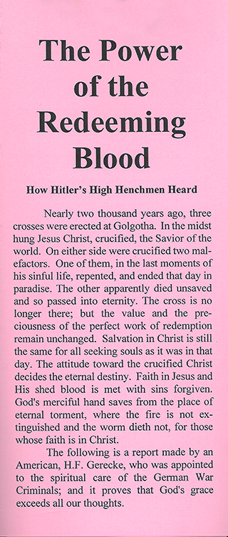 The Power of the Redeeming Blood: How Hitler's High Henchmen Heard by H.F. Gerecke