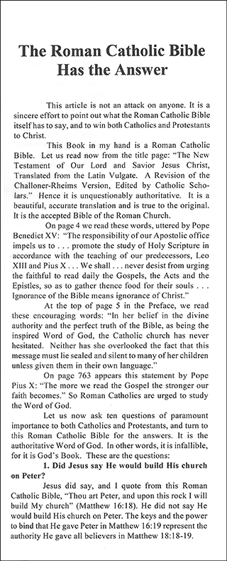 The Roman Catholic Bible Has the Answer by O.J. Smith