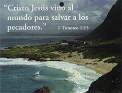5x4 Texto Bíblico a Color: (Playa) Cristo Jesús vino al mundo para salvar a los pecadores. 1 Timoteo 1:15