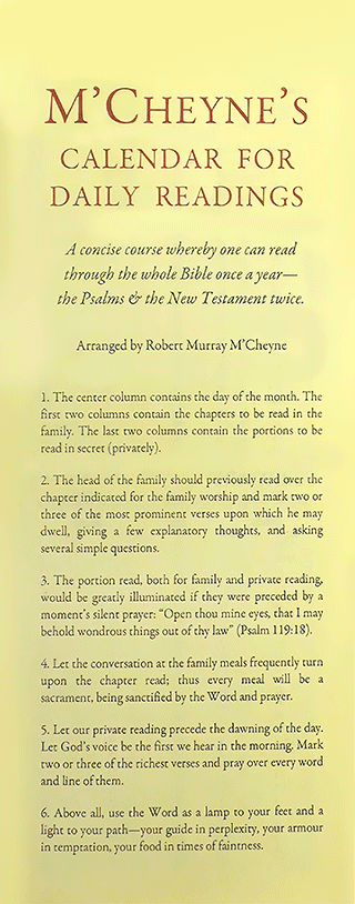 McCheyne's Calendar for Daily Bible Readings by Robert Murray McCheyne