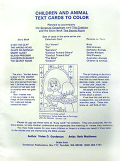Children and Animals Text Cards to Color: Verses on The Creation by Vivian D. Gunderson