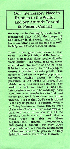 Our Intercessory Place in Relation to the World: And Our Attitude Toward Its Present Conflict by John Bloore