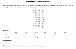 Jonah 1:15 Word Search Puzzle