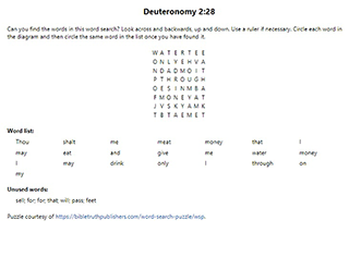 Deuteronomy 2:28 Word Search Puzzle