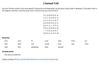 2 Samuel 7:28 Word Search Puzzle