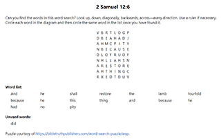 2 Samuel 12:6 Word Search Puzzle