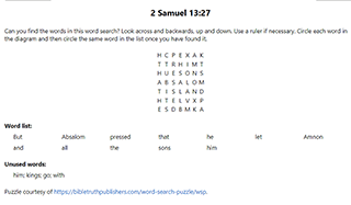 2 Samuel 13:27 Word Search Puzzle