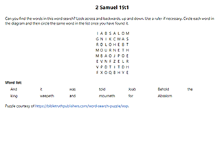 2 Samuel 19:1 Word Search Puzzle