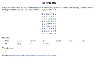 Proverbs 11:2 Word Search Puzzle