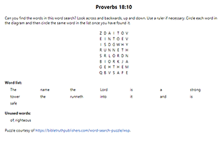Proverbs 18:10 Word Search Puzzle
