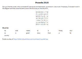 Proverbs 25:25 Word Search Puzzle