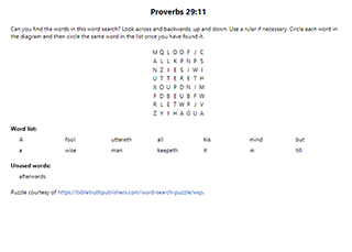 Proverbs 29:11 Word Search Puzzle