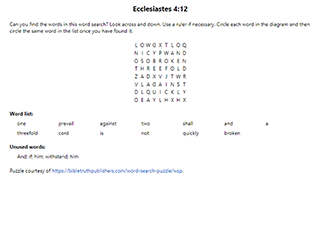 Ecclesiastes 4:12 Word Search Puzzle