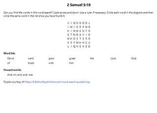 2 Samuel 5:10 Word Search Puzzle